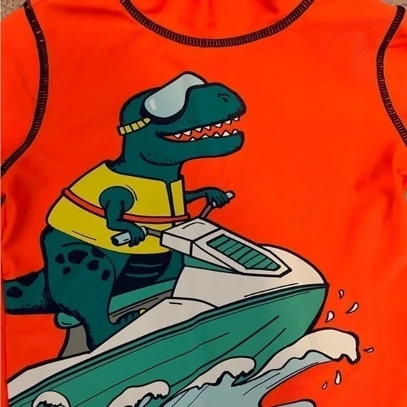 Carter's Swim Shirt boy's size 2T Orange Dinosaur Pool Rashguard - Picture 2 of 4